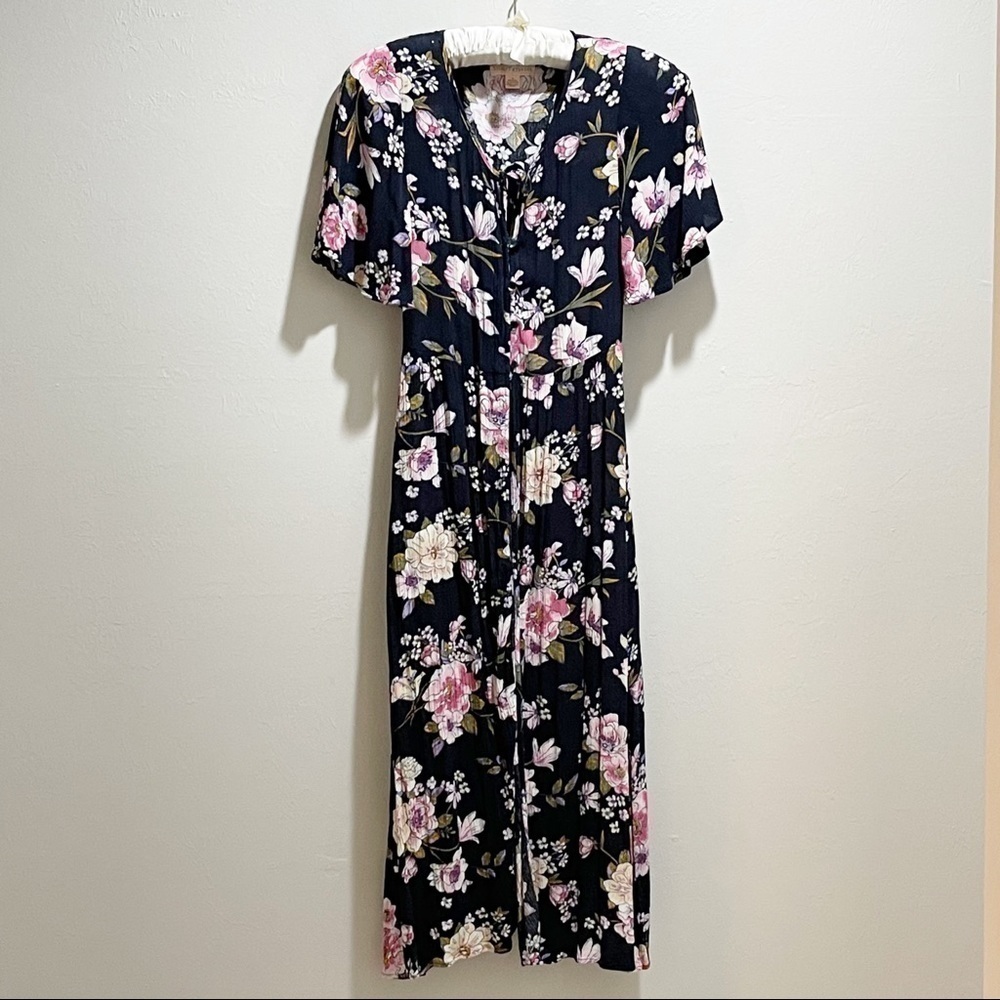 BAND OF GYPSIES Women’s Black Floral Boho Full Length Duster
